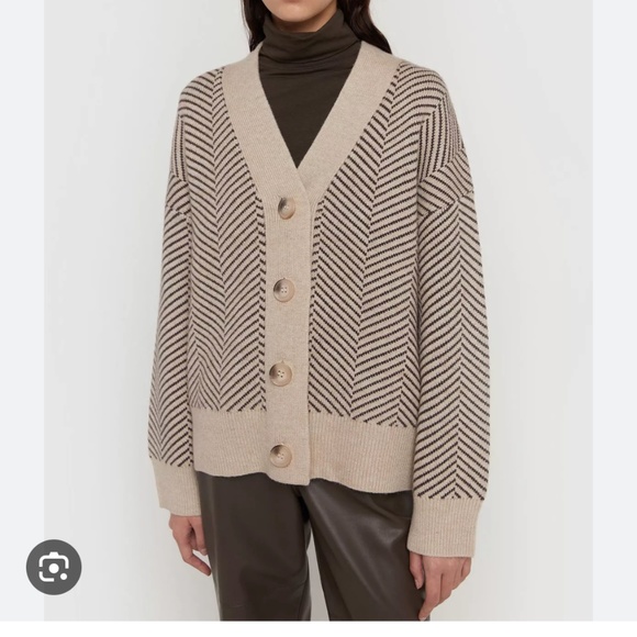 OAK + FORT Herringbone Cardigan - Size XS, Beige - Picture 1 of 2